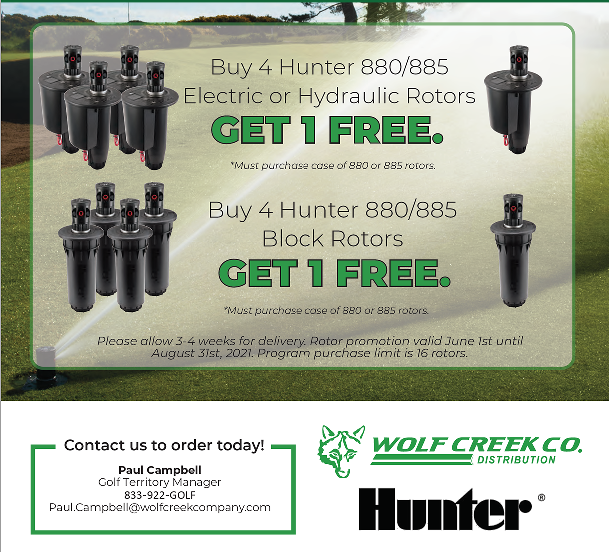 2021 Hunter Golf Rotor Summer Stock Up Special Wolf Creek Wholesale