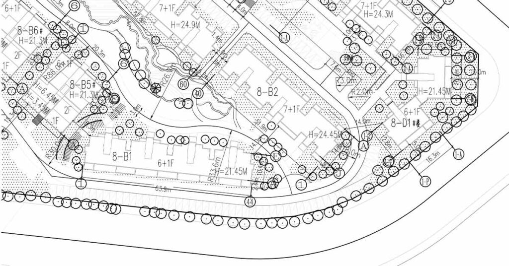 This is a diagram of landscaping architecture in black and white.